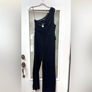 Velvet One Shoulder Ruched Wide Leg Jumpsuit - Brand New - Size Large